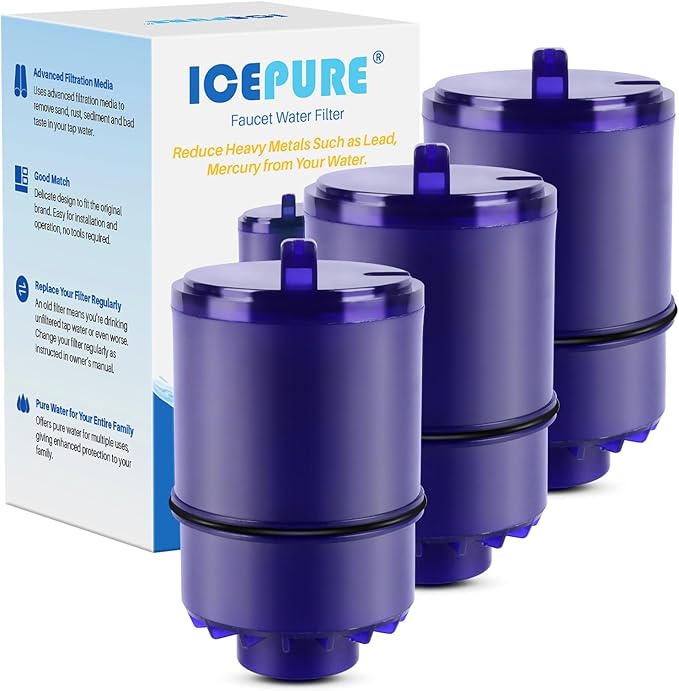 ICEPURE Faucet Water Filter Replacement for Pur® Plus RF9999® FM-2500V, FM-3700, RF3375, PFM400H PFM450S PFM150W PFM350V PUR-0A1 FM2500V FM-3700 for All PUR Faucet Filtration Systems, 3PACK