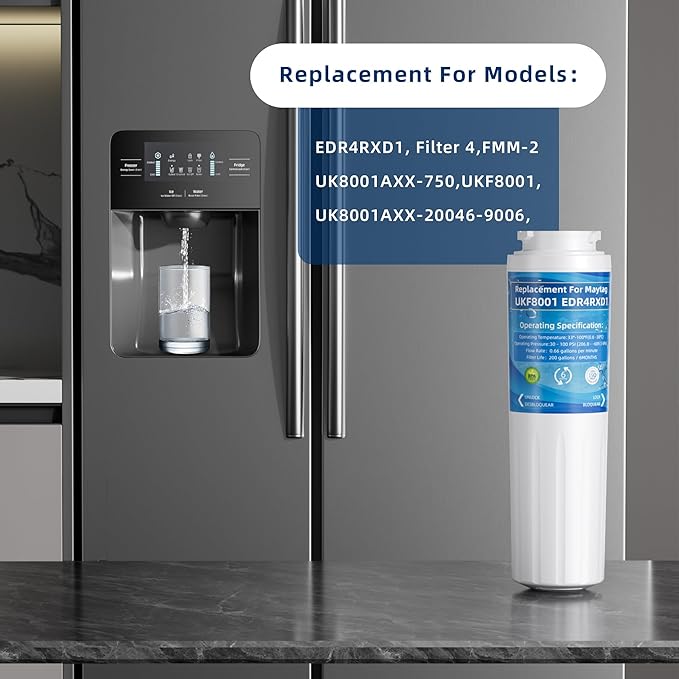 UKF8001 Water Filter Replacement for Whirl-pool EDR4RXD1, Replacement for Every-drop Filter 4, UKF8001AXX-200, UKF8001P, 4396395, 469006, Puriclean II, FMM-2, RWF0900A,Pack of 3
