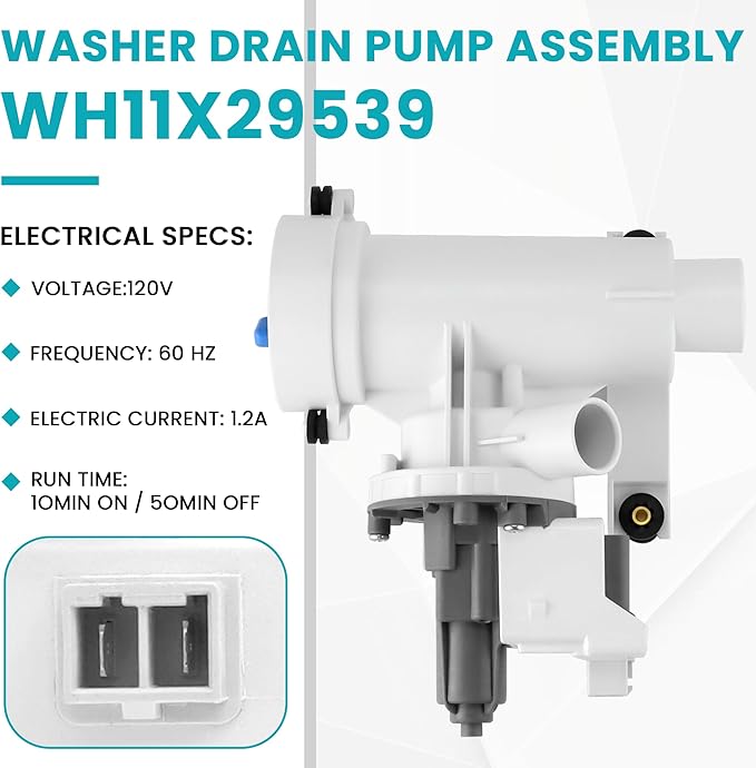 WH11X29539 AP6986715 Drain Pump and Filter Replacement Fit for GE Front Load Washers gfw550spn2dg Replaces B25-3A04, 4962370, EAP16217203, PD00065822, PS16217203 by AMI PARTS (1-year QA)