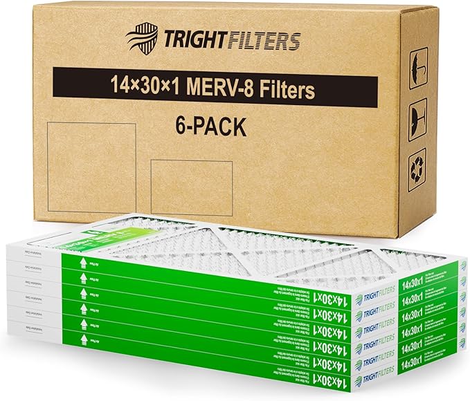 14x30x1 Air Filter 6 Pack, Durable MERV 8 Pleated Home HVAC AC Furnace Filters, Lightweight Compact Air Conditioner Filter Replacement