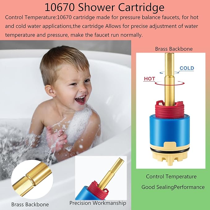 Hain yo 10670 Shower Cartridge,Compatible with Aqua source/Glacier Bay Single Handle Shower Faucet For Shower/Tub Faucet Cartridges Replacement,Pressure Balance Valve Core 40mm Copper Material