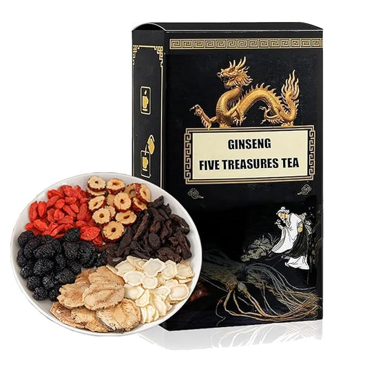 Ginseng Five Treasures Tea, kidney tea formula ginseng six treasure, Pure Chinese Herbal Medicine liver care, 5 Precious Ingredients Formula (1pc)