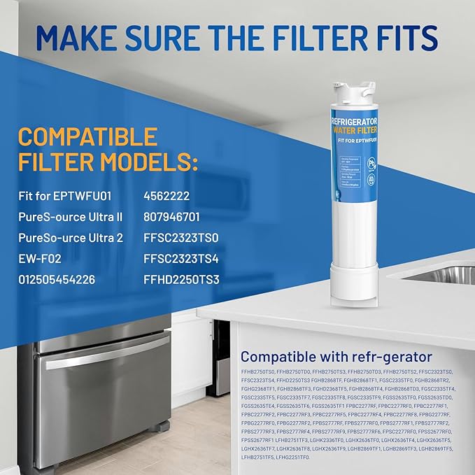 Water Filter Replacement for EPTWFU01 Frigi-Daire Water Filter, Compatible with Pure-Source Ultra 2, EWF02, 012505454226, 4562222 Filter,|3pack