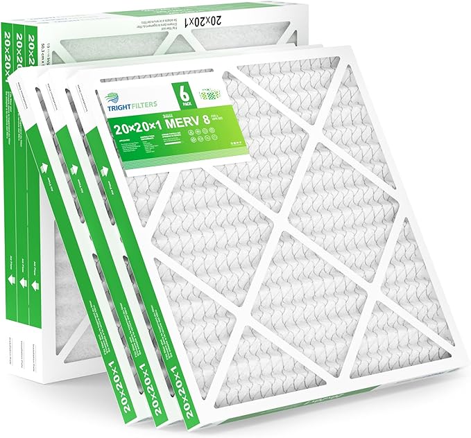 20x20x1 Air Filter 6 Pack, Durable MERV 8 Pleated Home HVAC AC Furnace Filters, Lightweight Compact Air Conditioner Filter Replacement