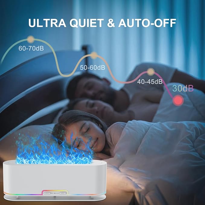 2025 Upgraded Flame Fire Diffuser Humidifier, 7 Colors Changing Oil Diffuser, Ultra-Quiet Aroma Essential Oils Aromatherapy Diffusers for Large Room, Bedroom, Office(200ml Auto Off,Timeable,12Hrs)