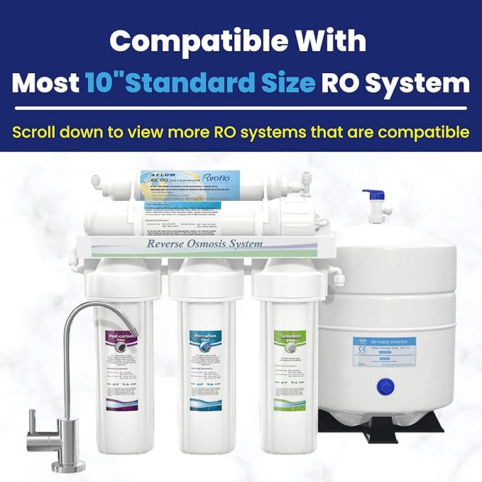 ERO 5 pc Reverse Osmosis Filters Yearly Set, 5 Stage Reverse Osmosis Water Filter, Under Sink RO Water Filtration System Kit, Compatible with Most 10" RO System, Water Filter Wrench Included