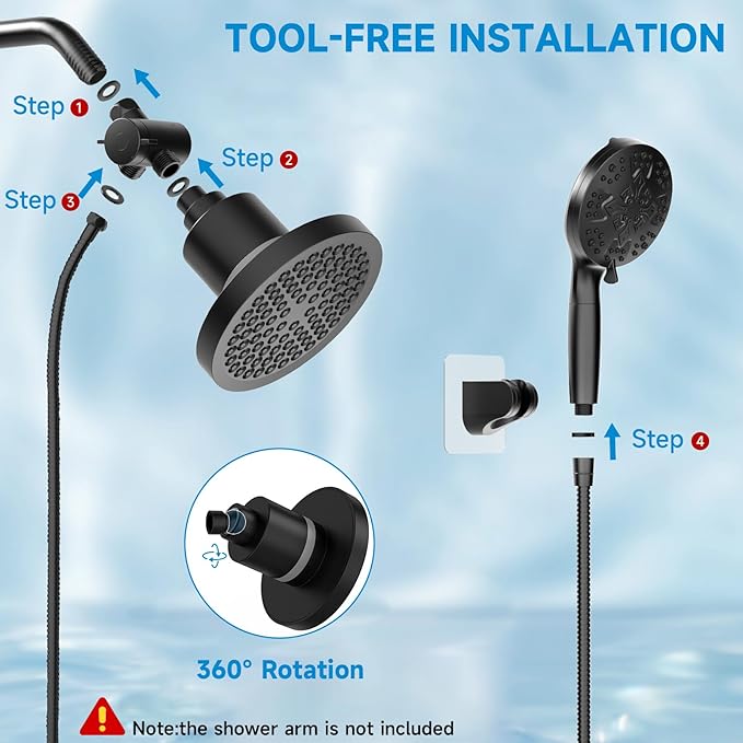 Filtered Shower Head With Handheld Spray Combo, High Pressure 6" Rain Showerhead & 5" Handheld Dual Shower Head with Filters, Double Shower Heads Set for Hard Water, 69" Shower Hose,Black