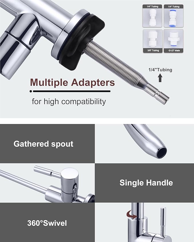 Kitchen Faucet and Water Filter Faucet Combo, WOWOW Stainless Steel Kitchen Sink Faucet with Drinking Water Faucet for Reverse Osmosis or Water Filtration System, Chrome