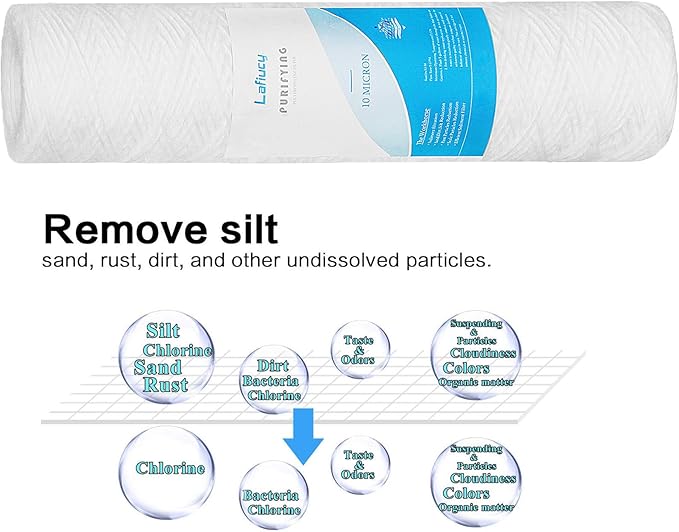 10 Micron 10" x 2.5" String Wound Sediment Water Filter Cartridge,5 Pack,Whole House Sediment Filtration, Universal Replacement for Most 10 inch RO Unit