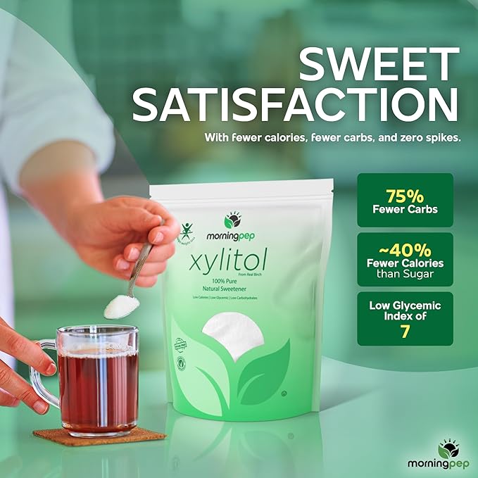 Morning Pep Sample Size Pure Birch Xylitol (Keto Diet Friendly) Sweetener with no Aftertaste 4 OZ (Not from Corn) Non GMO Kosher Gluten Free Product of USA. 4 Onces