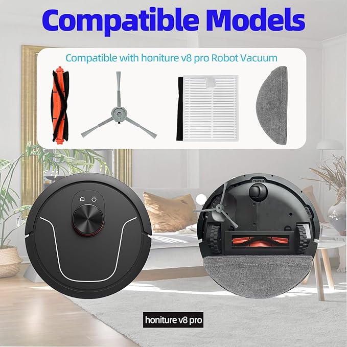 Replacement Parts Accessories Kit Compatible with Honiture V8 Pro Robot Vacuum Cleaner 1 Main Brush, 6 Side Brushes, 4 Hepa Filters, 4 Mop Pad