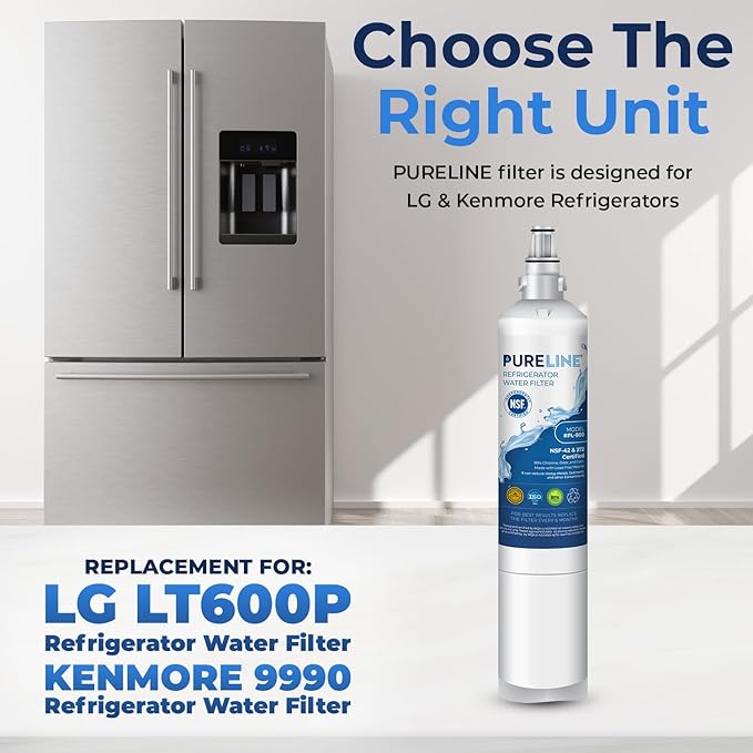 Pureline 9990, LT600P Replacement for Kenmore 9990, Kenmoreclear 46-9990, LG LT600P, 5231ja2006a, Refrigerator Water Filter - Reduces Bad Taste & Odor