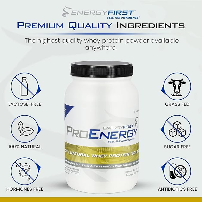 EnergyFirst Vanilla Whey Protein Isolate - Grass Pasture Fed, Zero Lactose, Gluten-Free, All-Natural, Sugar-Free Shake for Keto & Recovery, 2lb