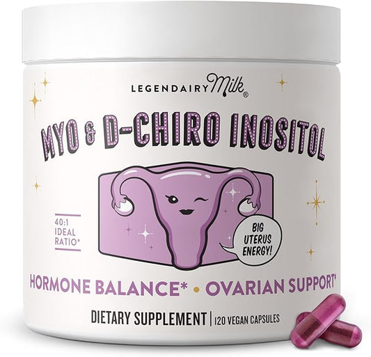 Legendairy Milk Pure Inositol Supplement - Myo Inositol and D-Chiro Inositol Capsules - Ideal 40:1 Ratio - Ovarian & Fertility Support for Women - 30 Day Supply