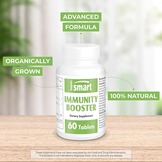 SUPERSMART - Immunity Booster - Immune System Booster Supplement - Sore Throat Coat - with Echinacea Extract, Beta Glucans, Vitamin C & Zinc | Non-GMO & Gluten Free - 60 Tablets