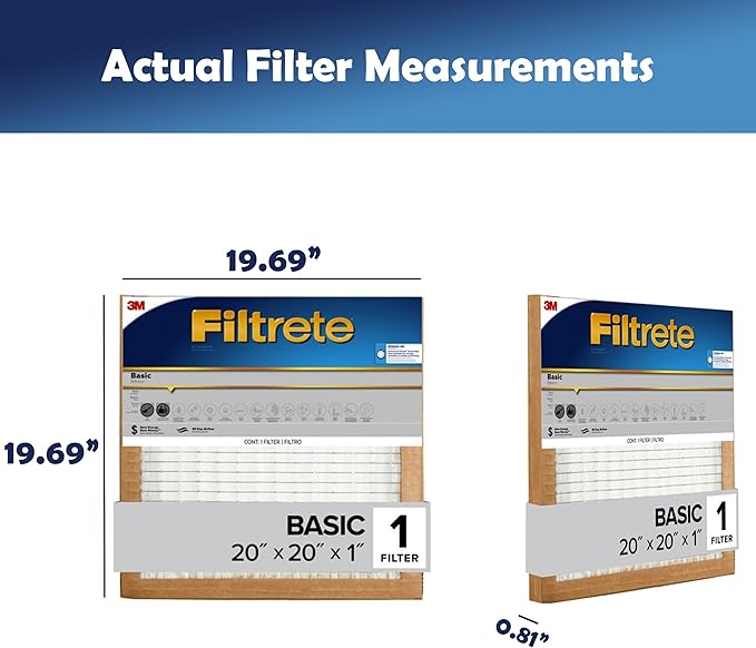 Filtrete 20x20x1 Air Filter, 3M MERV 5 HVAC AC Furnace Filter Replacement, 6-Pack (Actual Size 19.69x19.69x0.88 in)