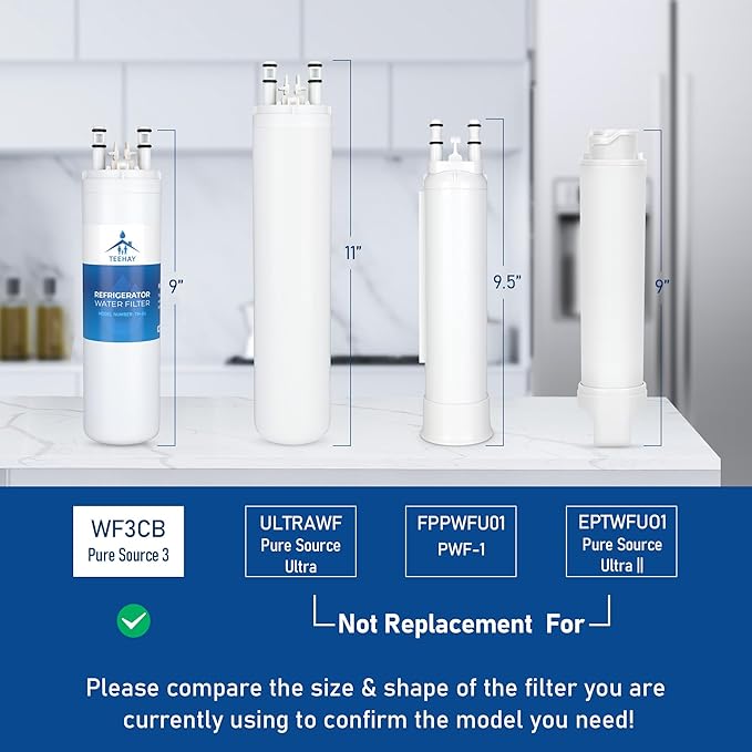 WF3CB Water Filter Replacement, Compatible with Frigidaire PureSource 3 WF3CB, DGUS2635LE, DGUS2635LP, FGHC2335LE, FGHC2335LP, FGHS2332LE, FGHS2332LP, FGHS2342LF, FGUS2635LE, FGUS2635LP, 3 Pack