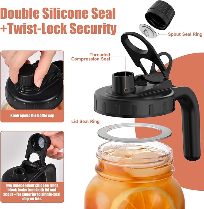 2 Pack 64oz Glass Mason Jar Pitchers with Wide Mouth & Measurement Marks – Leak-Proof Twist Lids for Cold Brew, Iced Tea, Juice, Lemonade