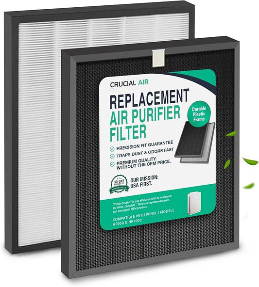 Think Crucial Replacement Air Purifier Filters Compatible with Winix J Models HR950 & HR1000 - Includes 1 Air Purifier Filter & 1 Carbon Filter - Compatible with Part # 117130-2 Pack