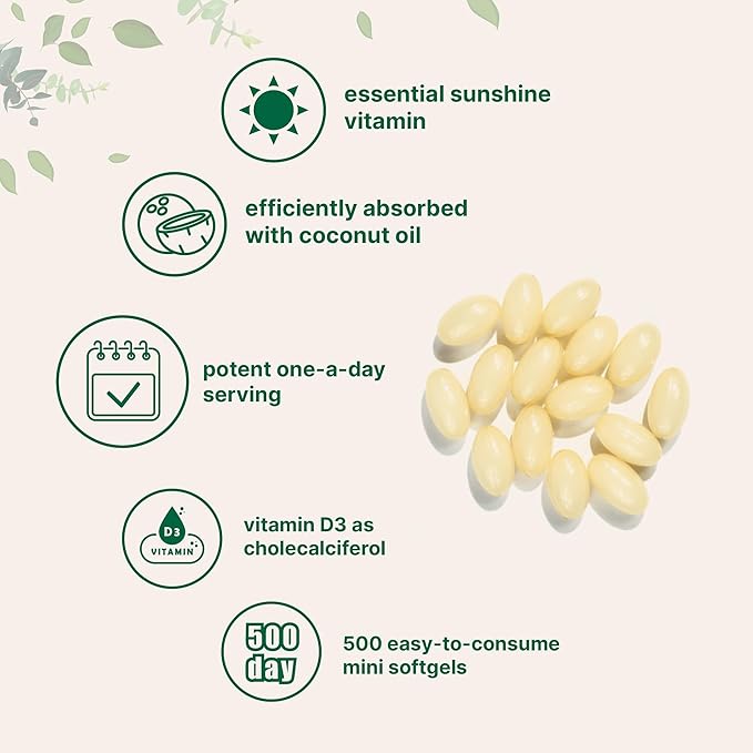 Micro Ingredients Vitamin D3 5,000 IU, 500 Softgels | Virgin Coconut Oil | Cholecalciferol Form | Bone, Immune & Heart Support | Easy to Swallow, Non-GMO