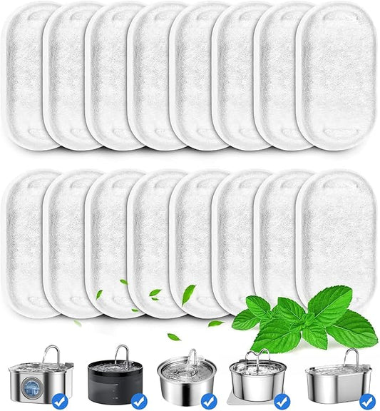 16 Pack Replacement Filters for Cat/Dog Water Fountain - Stainless Steel, 67oz/2L Adjustable Water Flow, Super Quiet