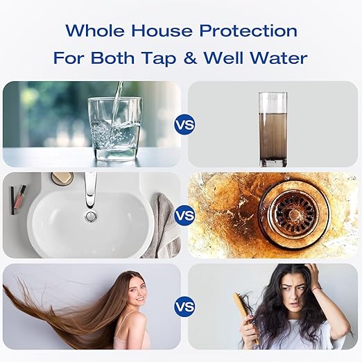 H&G Lifestyles Whole House Water Filtration System,Iron and Manganese Water Filter for Well Water,Remove Heavy Metal Chlorine Odor,Improve Water Taste,3 Stage Whole Home Water Filtering System
