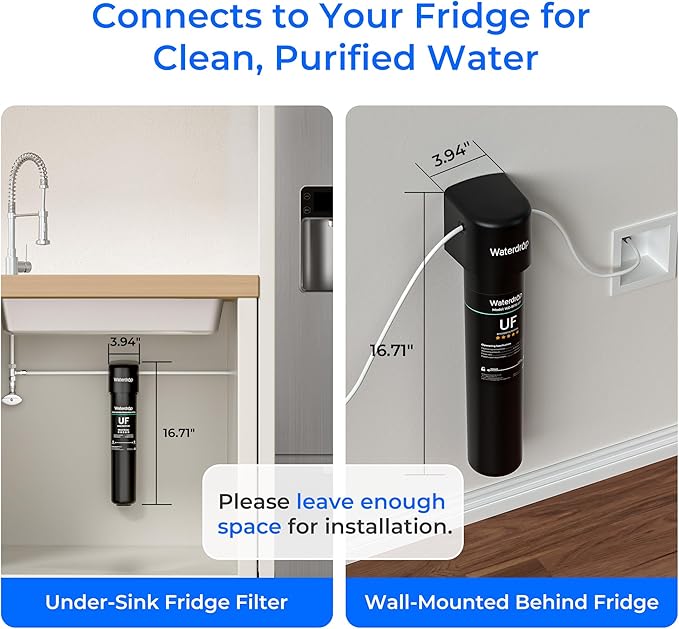 Waterdrop 0.01μm Inline Water Filter System for Refrigerator, Ice Maker, Under Sink, 1/4 inch Direct Connect, NSF/ANSI 42 Certified, 16K Gallons, 15UC-UF