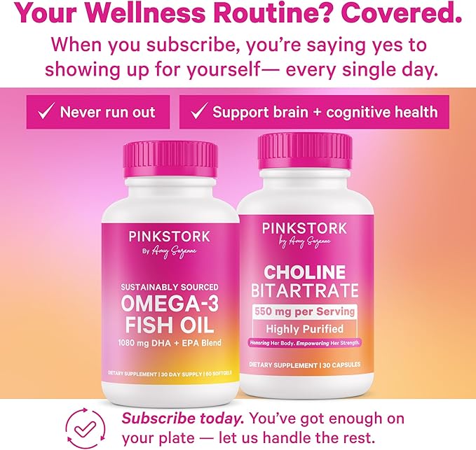 Pink Stork Choline - 550 mg Choline Bitartrate from VitaCholine for Pregnant + Postpartum Moms - Prenatal Vitamin for Fetal Cognitive Health + Breast Milk Quality - 1 Capsule Daily, 30 Count