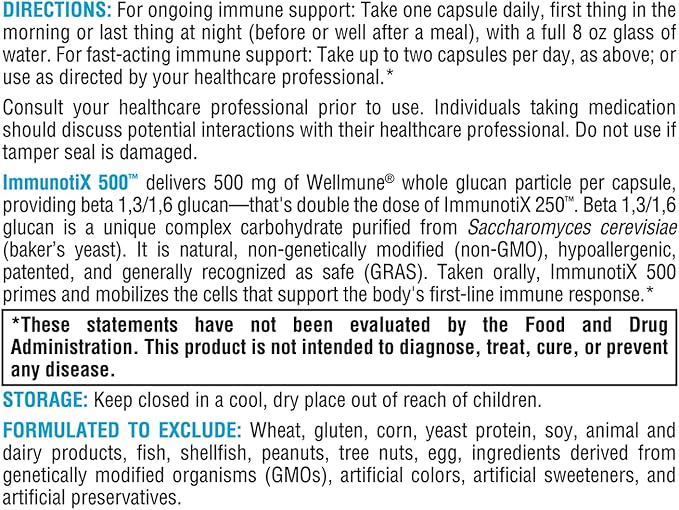 XYMOGEN ImmunotiX 500 - Supports Healthy Immune Function - Patented 1,3/1,6 Whole Glucan Particle Clinically Tested Worldwide - Beta-Glucan Derived from Saccharomyces cerevisiae (60 Capsules)
