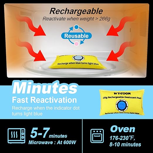 200g Rechargeable Desiccant Pack of 5, Moisture absorbers Bag, Desiccant Dehumidifier bag, Dehumidifier for Home Closets,Gun Safe, and Cars