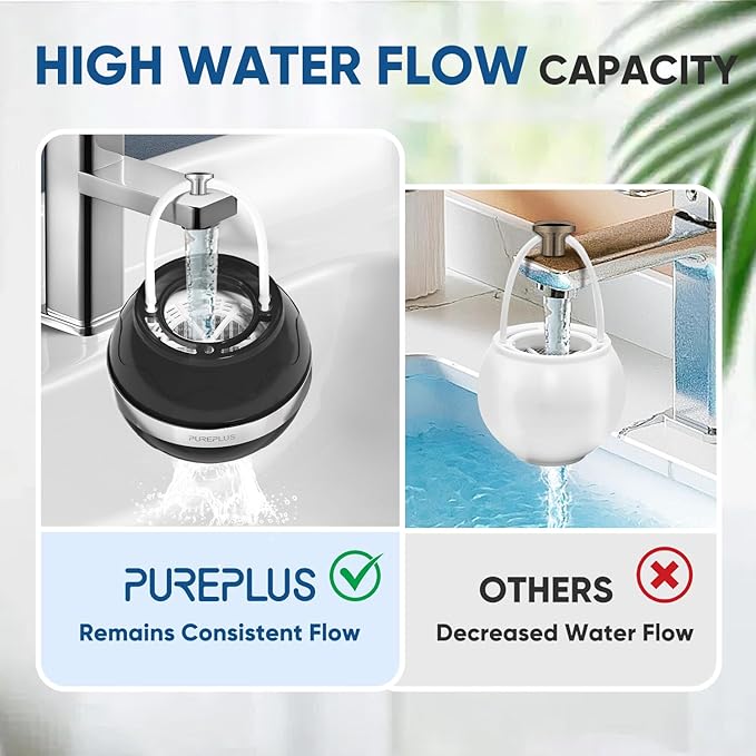 PUREPLUS Bathtub Bath Water Filter for Tub, 8 Stages Kinder Filter for Bathtub, 2500 Gallons Filtration, Removes Contaminants for Softer Skin and Hair, Reduces Chlorine & Heavy Metals, BPA Free, Black