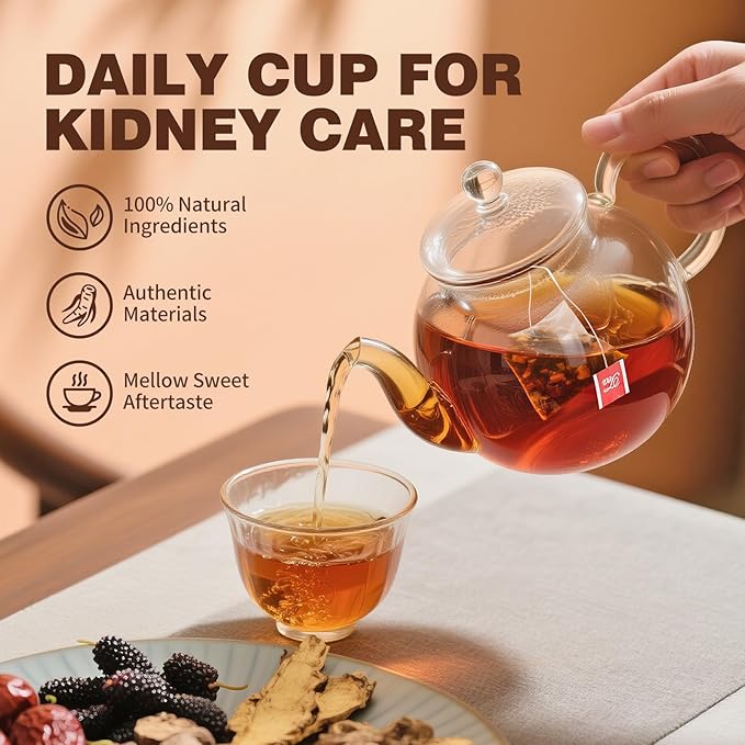 Kidney Tea Formula Ginseng Six Treasure Tea, Ginseng & Mulberry Herbal Tea, Kidney Cleanse Detox & Repair, Traditional Chinese Herbal Tea Bags, Five Treasures Teas For Men Women (60 Bags/1 Pack)