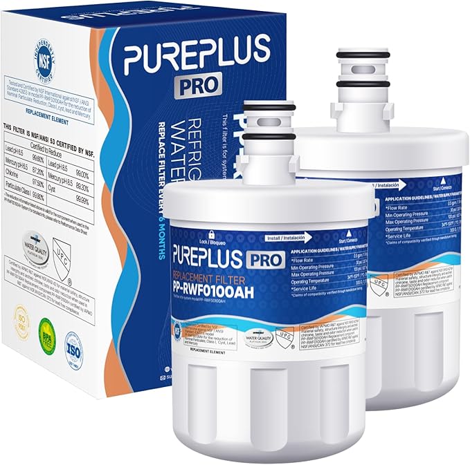 PUREPLUS PRO NSF/ANSI 53&42 Certified Refrigerator Water Filter Replacement for LG LT500P, ADQ72910901, GEN11042FR-08, Kenmore 9890, 469890, HDX FML-1, ADQ72910907 Refrigerator Water Filter, 2Pack