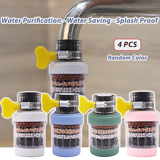 4 Pack Faucet Mount Filters,Faucet Water Filter for Kitchen,Purifier Kitchen Tap Filtration for Kitchen Bathroom with Activated Carbon Removes Chlorine Fluoride Heavy Metals Hard Water (Random Color)