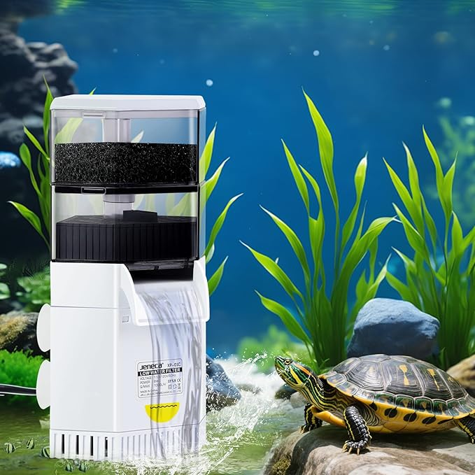 225 GPH Turtle Tank Filter for 10-40 Gallon, Turtle Filter Low Water Level Available, Aquarium Filter with 2-Stage Waterfall Bio-Filtration, Fish Tank Filters for Shrimps, Amphibians, Turtle Tank