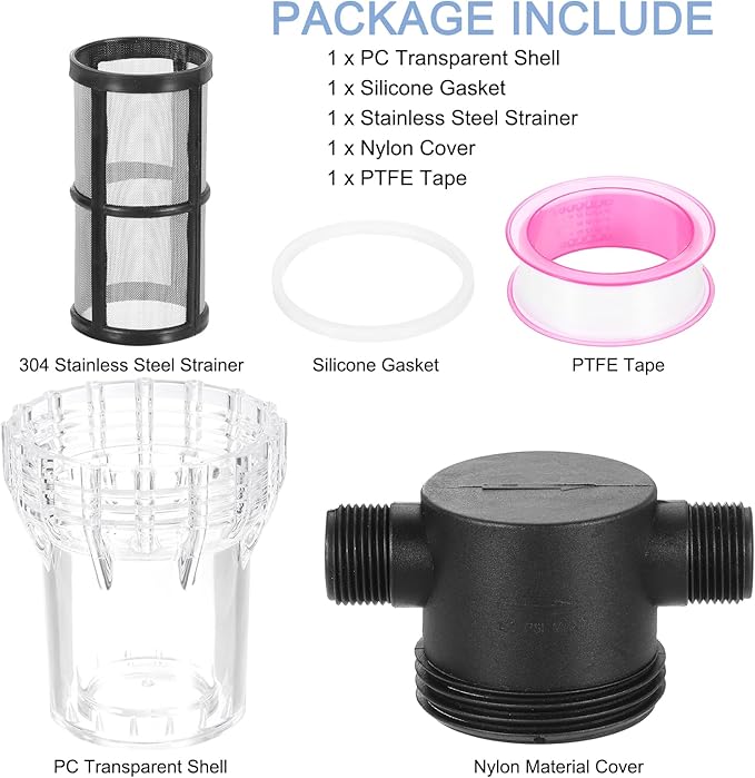 uxcell Pressure Washer Filter 3/4" NPT Female Thread, Inline Mesh Strainer Attachment, Outlet for Pipe Strainer, Stainless Steel Screen with Sealant Tape (Size:80 Mesh)