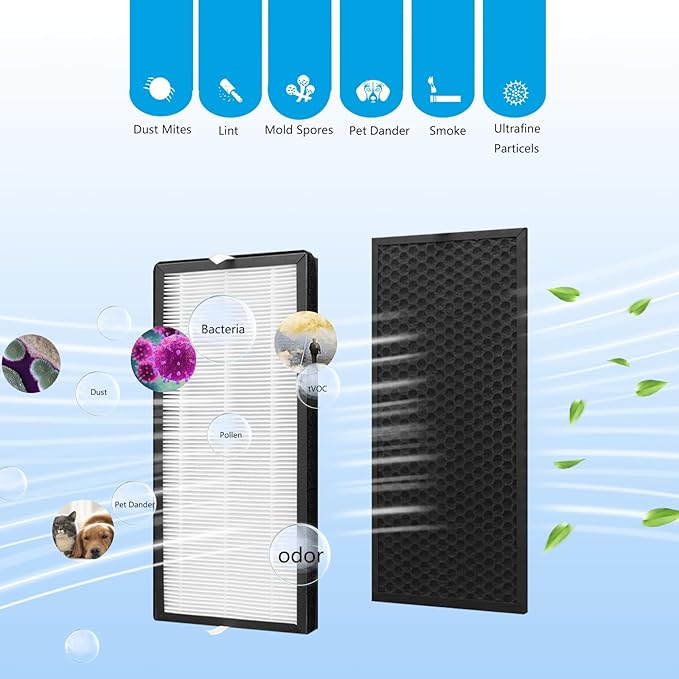 XD6065 Activated Carbon & XD6075 True HEPA Replacement Filter, Compatible with Rowenta PU4020 Intense Pure Air Purifiers, 1 Carbon Odor Eliminator & 1 True HEPA Allergen Remover