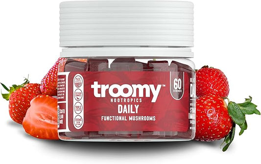 Troomy Daily 14 Mushroom Blend Gummies - Great Tasting Natural Mango Strawberry Flavor, Gelatin-Free, Gluten-Free, Vegetarian - 60 Count