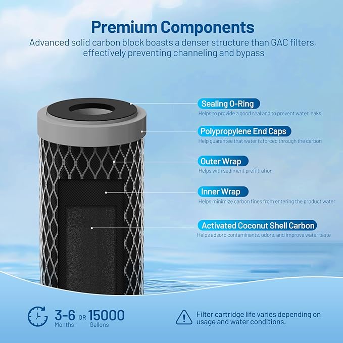 5 Micron 10" x 2.5" Whole House Carbon Block Sediment Water Filter Cartridge Replacement for AO-WH-PRE-RCP2, SCWH-5, WHKF-WHWC, FXWTC, FX12P, WFPFC8002, WFPFC9001, 3WH-STDCW-F02, W5CIP (Pack of 2)