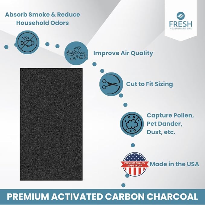 Extra Thick Activated Carbon Filter Sheet - Premium 16"W x 50"L Cut to Fit Air Filter - Ideal Use for Air Purifier, AC Vents, Range Hood, Litter Box and Compost Odor/VOC Control