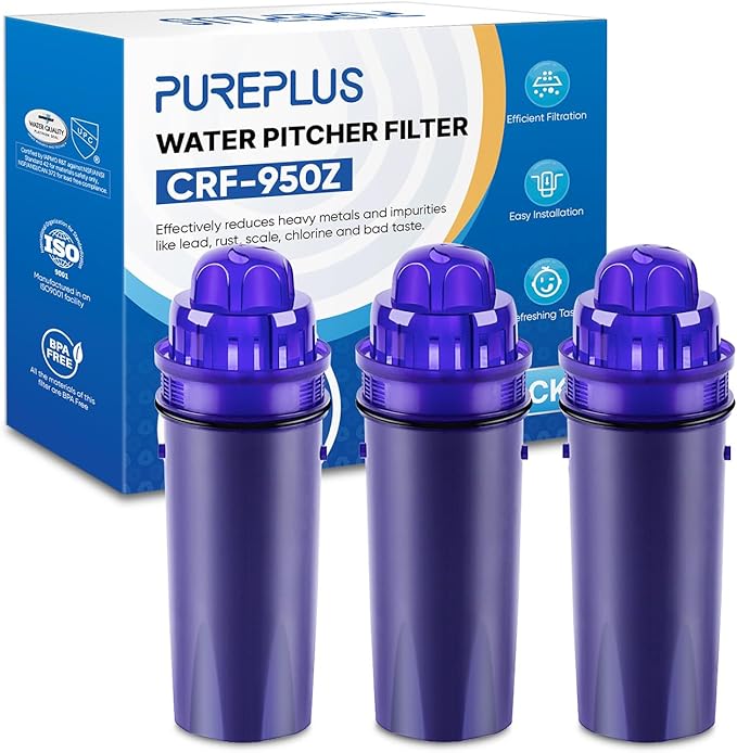 PUREPLUS CRF950Z Pitcher Water Filter Replacement for Pur PPF900Z, PPF951K, PPT700W, CR-1100C, DS-1800Z, CR-6000C, PPT711W, PPT711, PPT710W, PPT111W, PPT111R Pitchers and Dispensers,3PACK