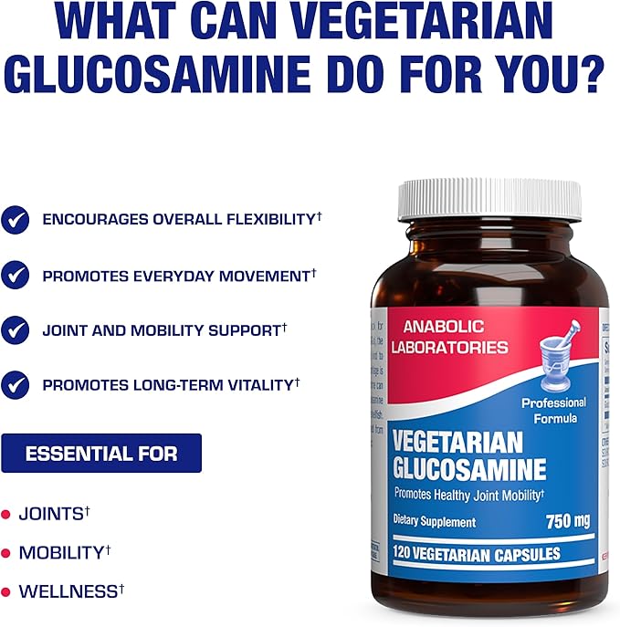 Vegan Glucosamine Joint Health Supplement - Soft Tissue Cartilage Tendon and Ligament Supplement for Enhanced Mobility Comfort & Flexibility - Non-GMO Shellfish Free & Made in The USA - 120 Servings