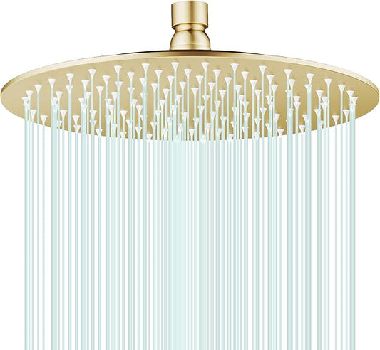 All Metal Rain Shower Head - Heavy Duty Stainless Steel, Easy Install, High Water Flow, Ultra-Thin Modern Design for Bathroom (F-Brushed Gold, 10)