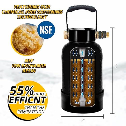 RV Water Softener -16000 Grain Portable Water Softener with 3/4 "Brass Fitting and Custom Hose, Softened Hard Water Filter System for RV,Boats,Mobile Car Washes,Pressure Washes