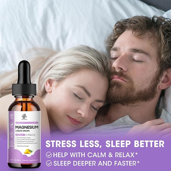 Magnesium Complex Liquid Drops, Magnesium Glycinate with Oxide, Taurate and Citrate, Calm Magnesium for Bone, Heart, Muscle, Sleep & Digestion, High Absorption, Pineapple Flavor, 2 Fl Oz