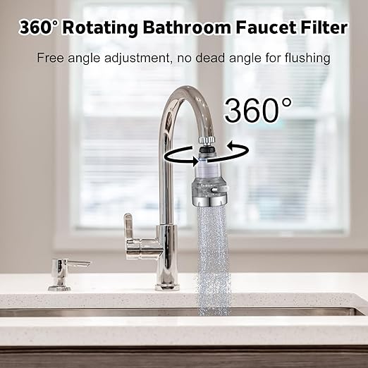 3 Pack Sink Water Filter Faucet, 360 ° Rotating Bathroom Sink Faucet Filter, 3 Spray Mode Adjustable Faucet Water Purifier Removes Chlorine Fluoride Heavy Metals Hard Water for Kitchen & Bathroom