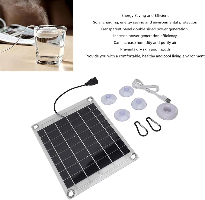 20W Solar Panel Mini Atomization Spray Humidifier, USB Portable Air Humidifier for Home Car, Increase Indoor Plant Growth, Moisturize Air