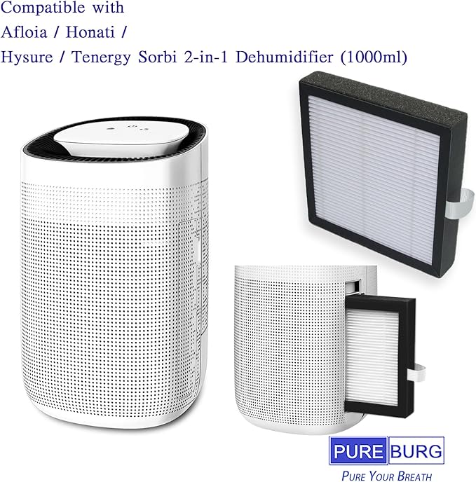 PUREBURG 3-Pack Replacement HEPA Filter Set Compatible with Afloia AQ8 Q8 & Honati Hysure Q7, Tenergy Sorbi 2-in-1 Dehumidifier (1000ML)