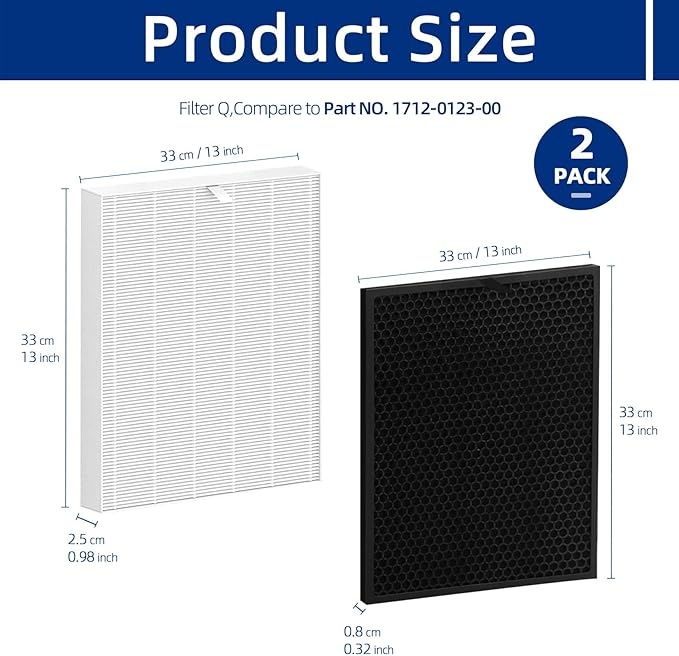 5510 5520 Air Filters Replacement Q 1712-0123-00 Compatible with Winix 5510 5520 Air Purifier, 2 Pack Pleated Filters +2 Pack Activated Carbon Filter + 1 Pack Cleaning Brush