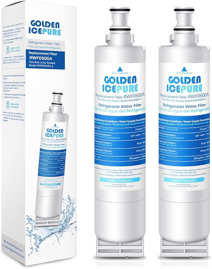 GOLDEN ICEPURE 4396508 Refrigerator Water Filter, Replacement for EveryDrop Filter 5, 4396510, EDR5RXD1, Whirlpool 4396508, 4396510, 4392857, Kenmore 46-9010, NLC240V 2PACK